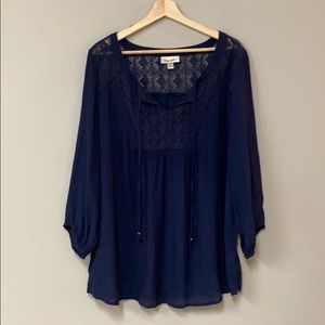 Dress Barn Navy Peasant Top
